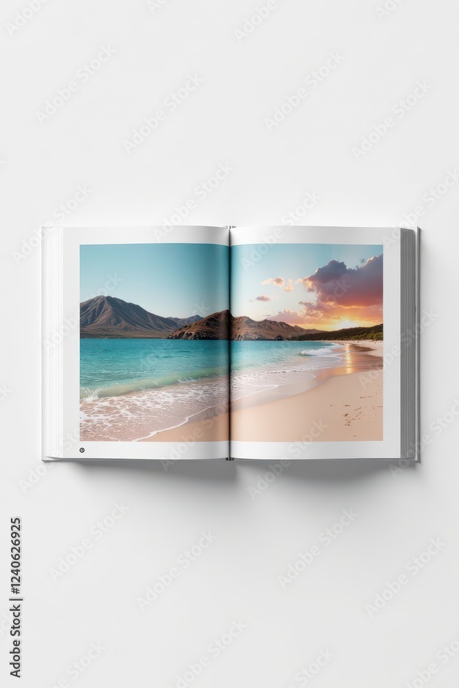 Naklejka premium Open landscape booklet mockup, clean white background, graphic design, business
