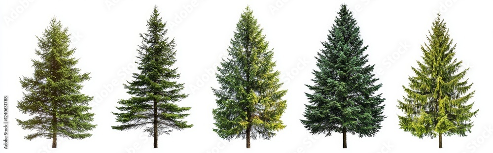A set of 6 picea pungens colorado blue and green spruce evergreen pinaceae needled trees, isolated on a transparent background, perfectly cutout A set of 6 picea pungens colorado blue and green spruce evergreen pinaceae needled trees, isolated on a transparent background, perfectly cutout