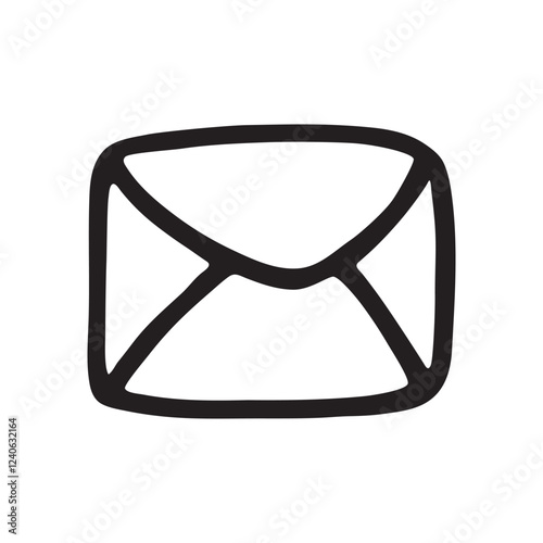 Doodle letter envelope icon or logo, hand drawn with black line. Vector illustration isolated on white background.