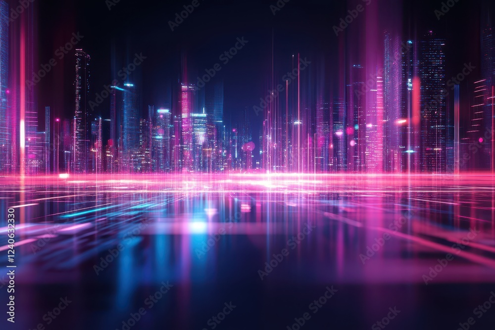 A futuristic cityscape with neon lights and vibrant colors, showcasing a blend of technology and urban life.