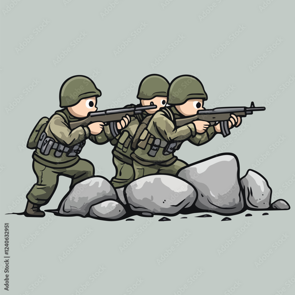 Fototapeta premium A cartoon of a soldier with a gun pointing at the viewer vector illustration 
