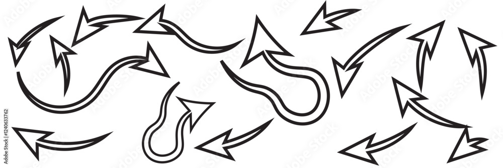 Arrows hand drawn doodle icons set. Curved cartoon arrows sketches collection. Flat and thin pointers illustrations. Scribble swirl arrow signs. Arrows hand drawn doodle icons set. Curved cartoon arrows sketches collection. Flat and thin pointers illustrations. Scribble swirl arrow signs.