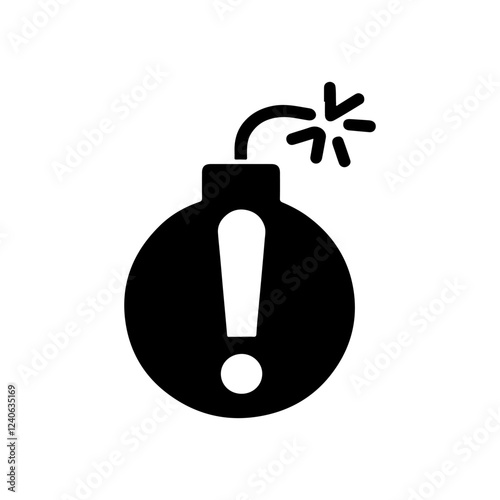 White exclamation point with bomb icon silhouette vector flat illustration design on white background.