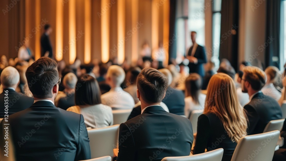 Obraz premium A professional audience attentively listening at a conference event