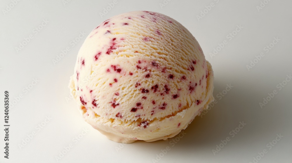 Creamy Vanilla Ice Cream with Raspberry Swirl on White Surface Creamy Vanilla Ice Cream with Raspberry Swirl on White Surface