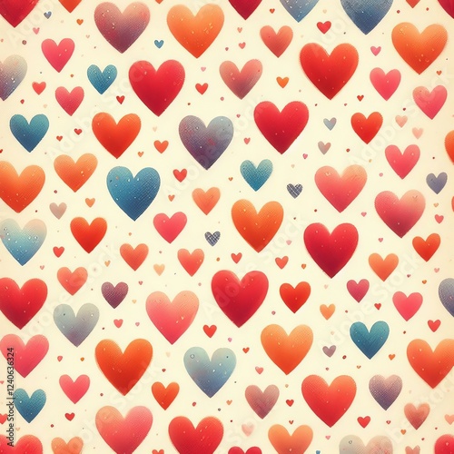 The image is a repeating pattern of hearts on a light beige background.  
