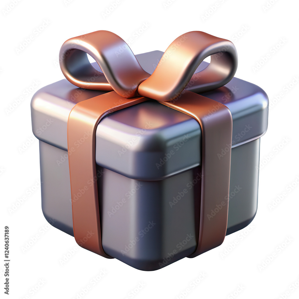 Metallic gift box with shiny ribbon bow, modern 3D for festive occasions or digital design Metallic gift box with shiny ribbon bow, modern 3D for festive occasions or digital design