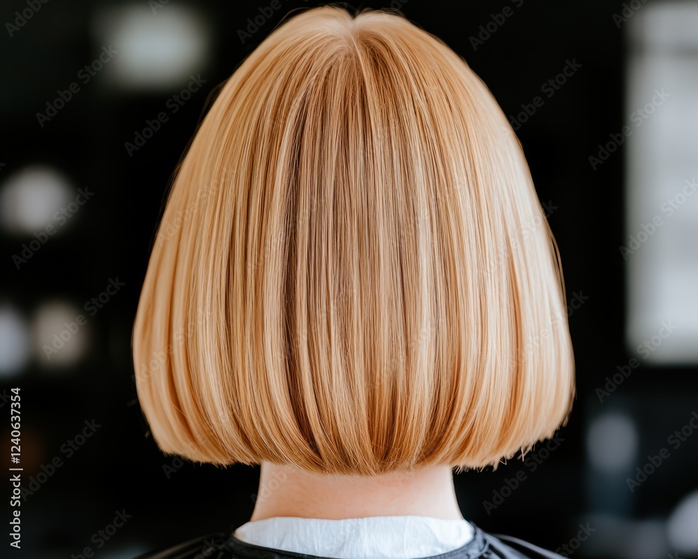 Naklejka premium Stylish bob haircut inspiration salon image showcase modern atmosphere back view beauty trends