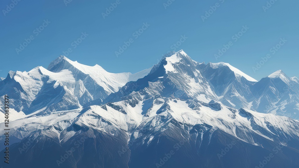 Obraz premium Majestic snow capped mountains under a clear blue sky