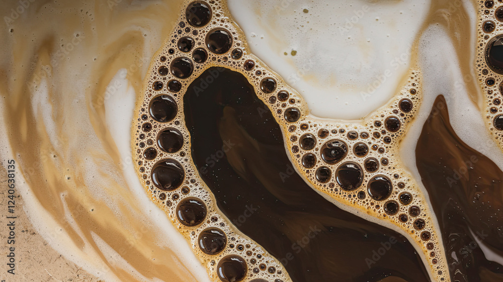 Abstract Swirling Coffee and Milk Foam Texture with Bubbles, Creamy Marbled Patterns, Rich Brown and White Tones, Organic Fluid Motion, High-Resolution Close-Up, Perfect for Backgrounds Abstract Swirling Coffee and Milk Foam Texture with Bubbles, Creamy Marbled Patterns, Rich Brown and White Tones, Organic Fluid Motion, High-Resolution Close-Up, Perfect for Backgrounds