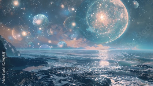 Tranquil waters reflect the beauty of the cosmos above in this awe-inspiring landscape. photo