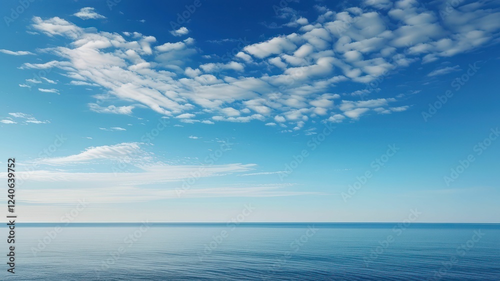 Peaceful ocean view under a clear blue sky with soft clouds Peaceful ocean view under a clear blue sky with soft clouds