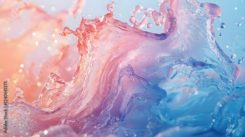 Water's Dance: Abstract Blue Pink Waves