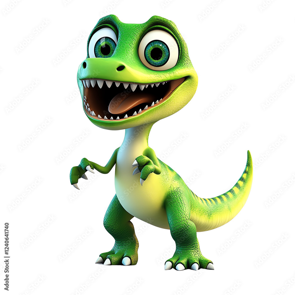 Fototapeta premium Adorable Cartoon Dinosaur PNG, Cute 3D Dino Character, Friendly Prehistoric Creature Clipart, Digital Illustration, Transparent Background