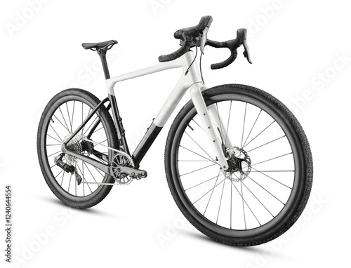 Stylish Black and White Gravel Bike on White Background