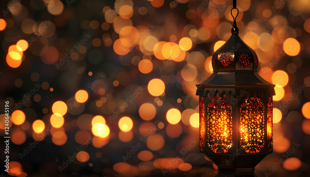A beautifully illuminated lantern casting warm light against a backdrop of shimmering bokeh, evoking a festive atmosphere A beautifully illuminated lantern casting warm light against a backdrop of shimmering bokeh, evoking a festive atmosphere
