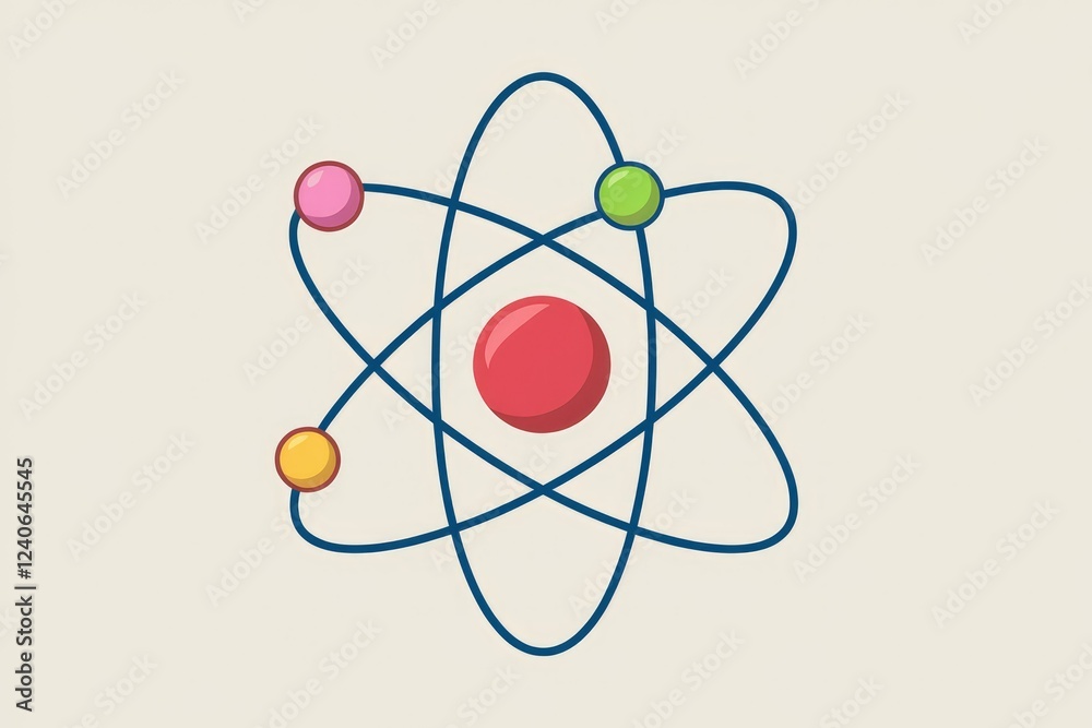 A simplified model of an atom, showing a nucleus and orbiting electrons. A simplified model of an atom, showing a nucleus and orbiting electrons.