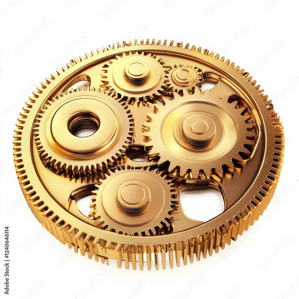 Golden Gears Interlocking Mechanism with a Shiny and Reflective Surface for Industrial and Creative Concepts Golden Gears Interlocking Mechanism with a Shiny and Reflective Surface for Industrial and Creative Concepts