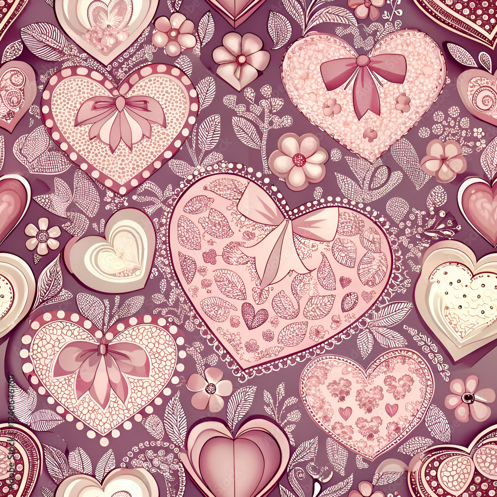 Fototapeta premium Romantic Floral Heart Pattern. Seamless Love Design