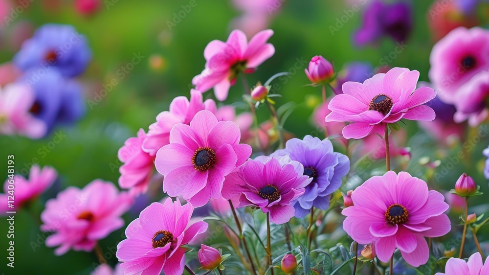 Colorful blossoms in a vibrant garden setting Colorful blossoms in a vibrant garden setting