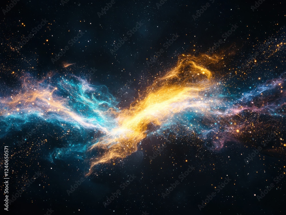 Fototapeta premium Dynamic flow of digital data abstract space visual art cosmic environment wide-angle view vibrant streams and particles