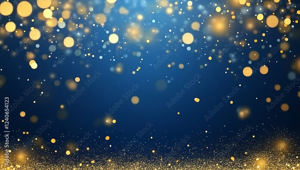 Abstract dark blue and gold particle background, Christmas golden light bokeh, festive holiday concept. Abstract dark blue and gold particle background, Christmas golden light bokeh, festive holiday concept.