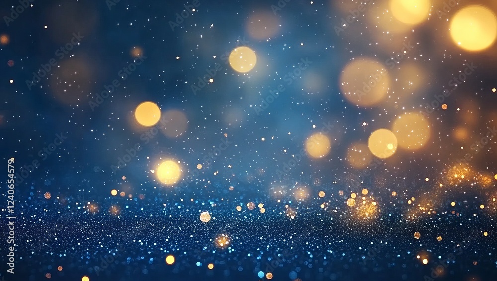 Abstract dark blue and gold particle background, Christmas golden light bokeh, festive holiday concept. Abstract dark blue and gold particle background, Christmas golden light bokeh, festive holiday concept.