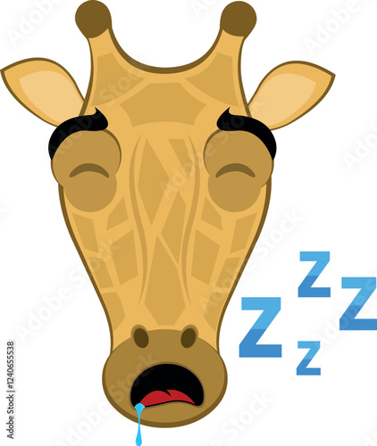 vector illustration emoji head character giraffe cartoon, with their mouth open sleeping, snoring and drooling