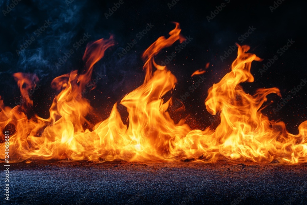 Flames dance wildly in a dark setting creating an intense atmosphere of heat and energy Flames dance wildly in a dark setting creating an intense atmosphere of heat and energy