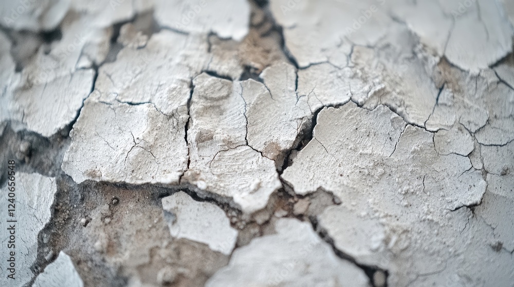 Fototapeta premium Cracked white paint on weathered surface. Close-up texture