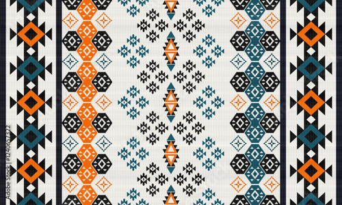 Navajo Native America South Western inspired area rugs ethnic decor style. Tribal vector seamless pattern. Indian ornament Boho geometric ornament. folk. oriental. Window, blanket, rug. Woven carpet