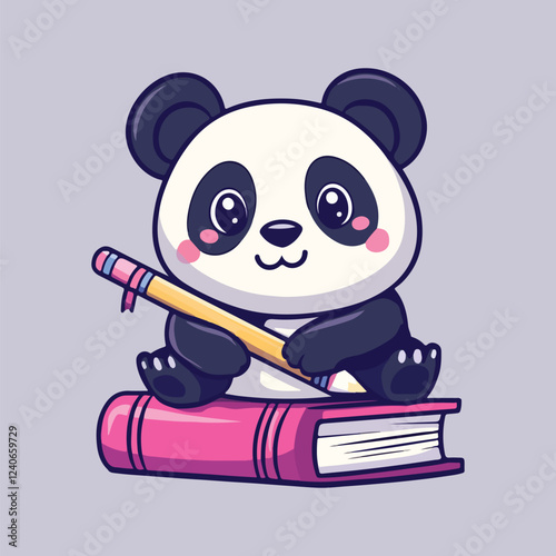A panda is sitting on books vector illustration 