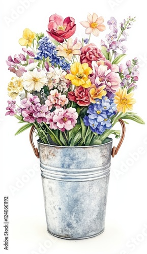 Wallpaper Mural Vibrant Spring Flowers in Vintage Metal Bucket Arrangement Torontodigital.ca