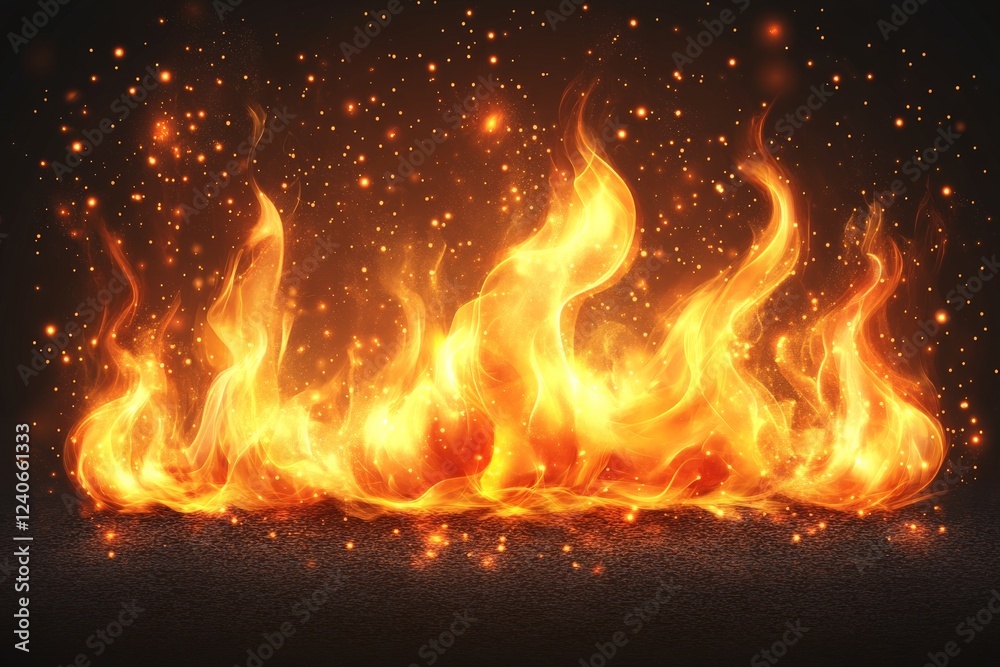 Fototapeta premium Flames dancing in the dark with sparks illuminating the night