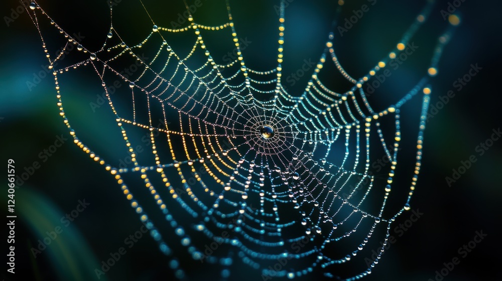 Naklejka premium Spider web with spider in the center showcasing intricate patterns and natural beauty in sunlight