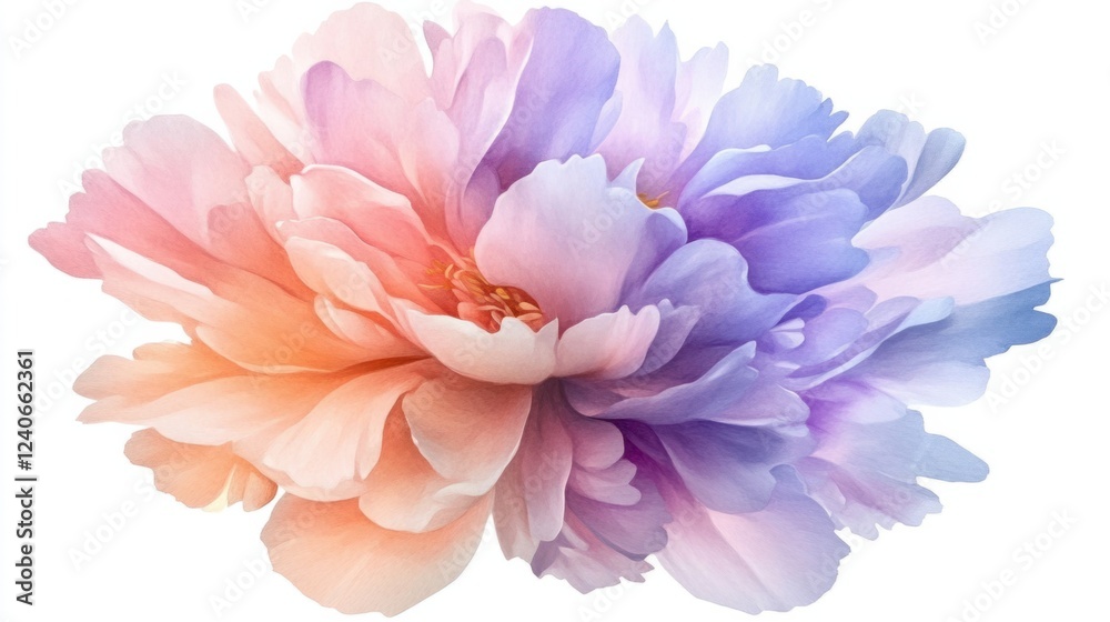Fototapeta premium Elegant watercolor peony in pastel shades, botanical floral art, isolated on white background