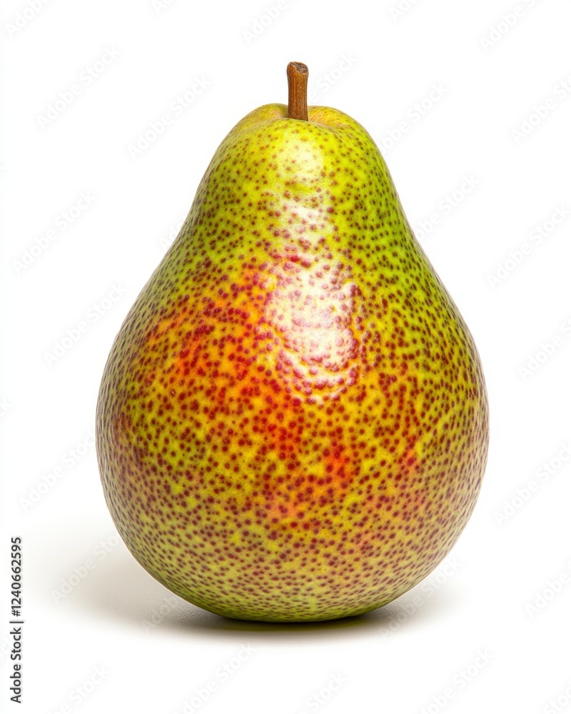 Ripe Green And Red Speckled Pear On White Background Ripe Green And Red Speckled Pear On White Background