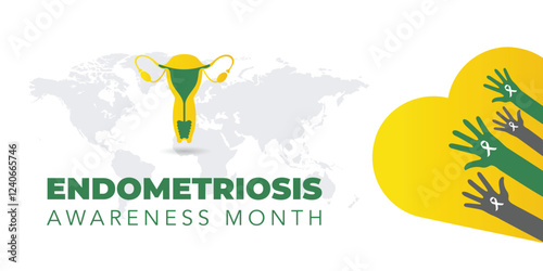 Endometriosis awareness month is observed every year in March, is a painful condition where endometrial tissue grows outside the uterus. Vector illustration