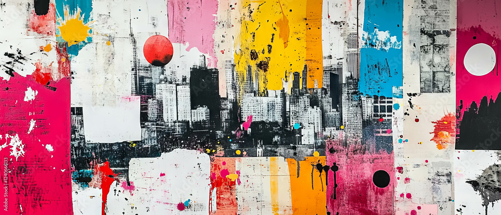 Fototapeta premium Creative urban collage blending vibrant colors and textures for modern aesthetic