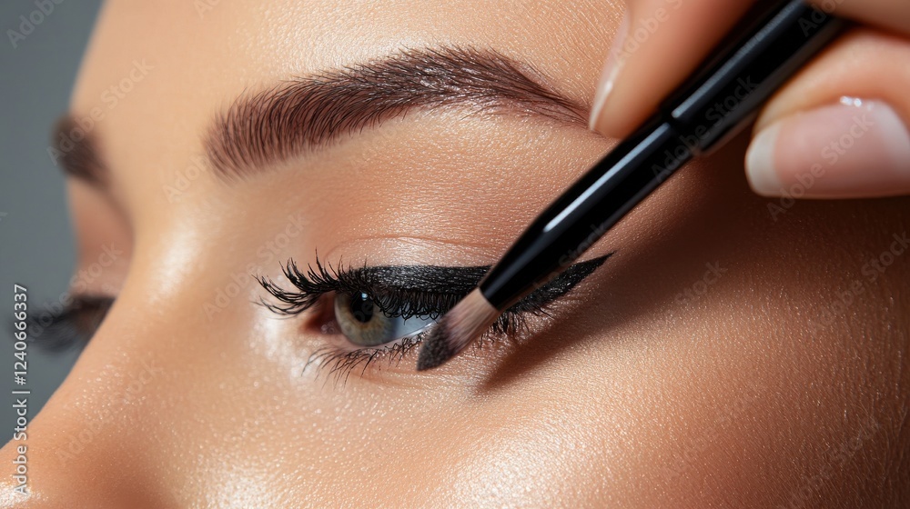 Naklejka premium A professional makeup artist demonstrating how to achieve a flawless winged liner