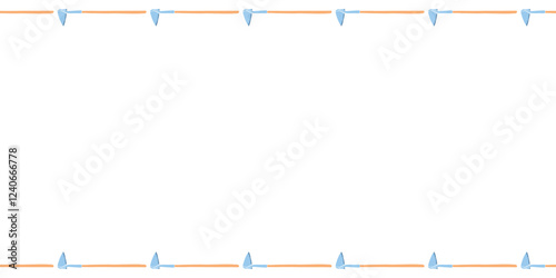 Vector frame of hoe, chopper. Garden tools, working equipment. Horizontal upper and lower edging, border, divider on topics of gardening, farming, agriculture