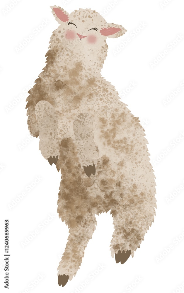 Cute watercolor illustration of a hand-drawn lamb. Suitable for Easter, children's parties, birthdays and spring decor. Cute, fluffy and playful lambs Cute watercolor illustration of a hand-drawn lamb. Suitable for Easter, children's parties, birthdays and spring decor. Cute, fluffy and playful lambs