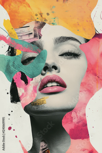 Minimalistic mixed media collage blending color with restraint for artistic expression