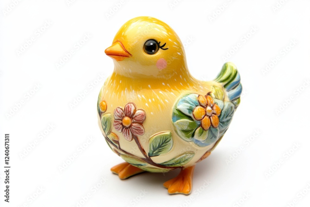 Charming Yellow Bird Figurine with Floral Decor Charming Yellow Bird Figurine with Floral Decor