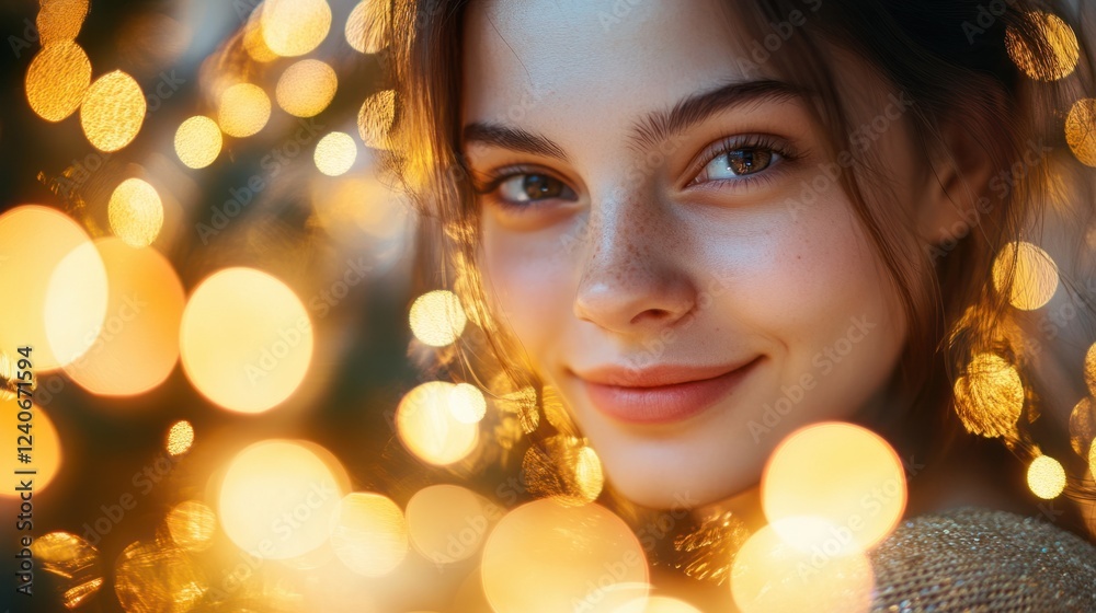 Fototapeta premium Golden glitter vintage lights with soft focus and shimmering bokeh details
