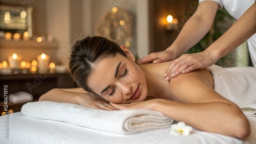 Close up of a woman receiving back massage at spa
