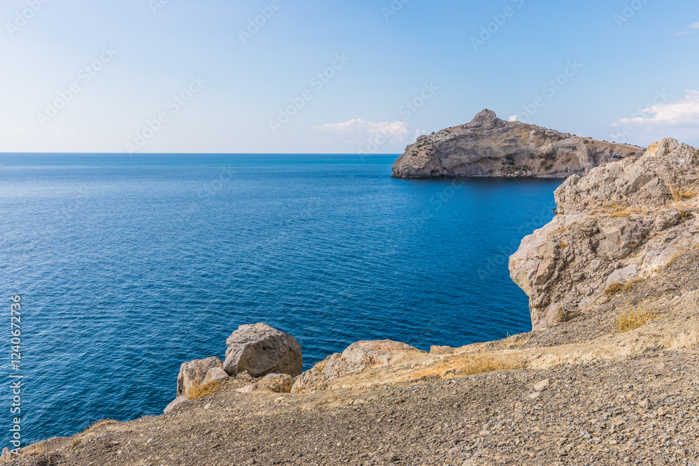 Views from the Golitsyn Trail - a mountain trail carved on the slope of Mount Koba-Kaya, located along the coastline southwest of the village of Novy Svet, Crimea, Russia Views from the Golitsyn Trail - a mountain trail carved on the slope of Mount Koba-Kaya, located along the coastline southwest of the village of Novy Svet, Crimea, Russia