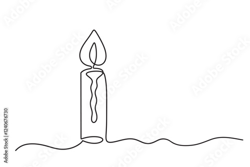 Burning Candle continuous one line drawing. Black contour line simple minimalist graphic isolated vector illustration. Grief loss concept