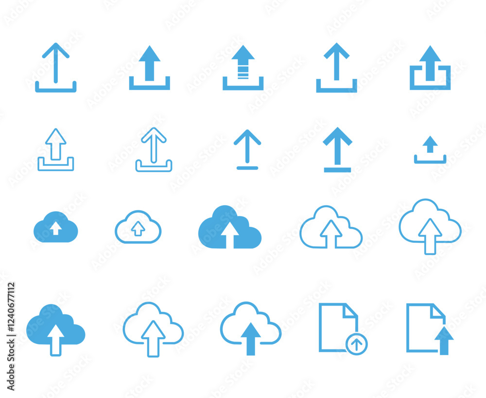 Blue Upload Arrow Icons Set