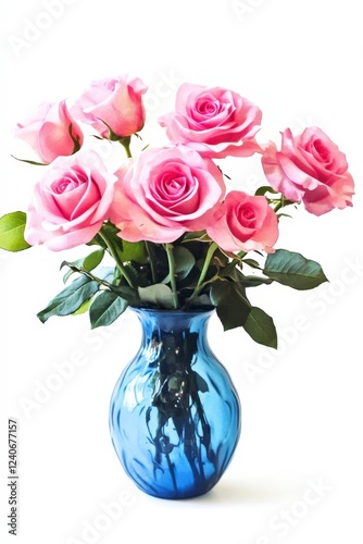 Wallpaper Mural Pink Roses in Blue Vase on White Background for Floral Decor Torontodigital.ca